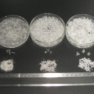 AgSAP Crystals in three sizes before and after soaking